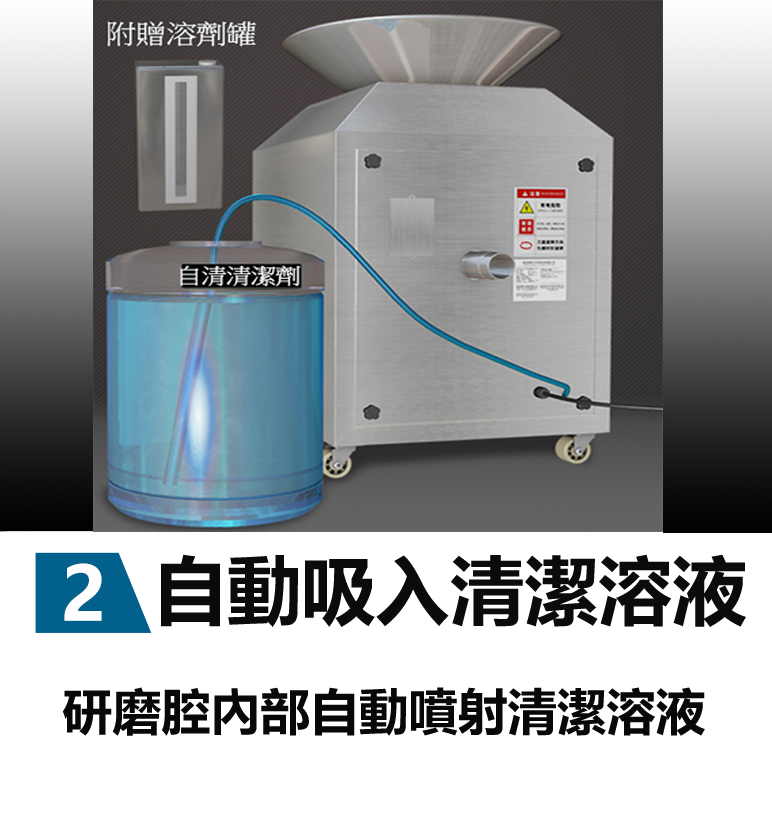 處理的過程中按下清潔鍵，研磨腔中自動噴射清潔溶劑。